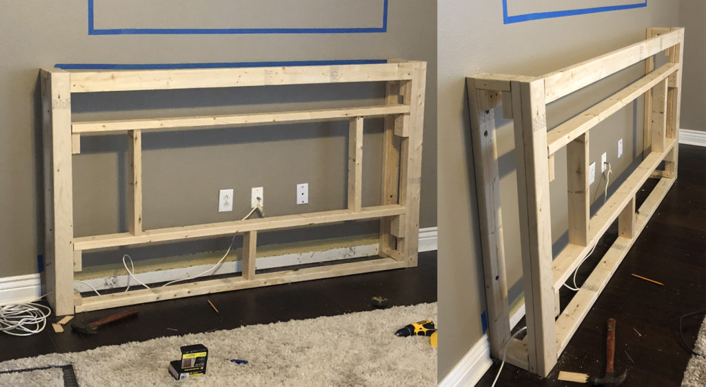 completed framing for the electric fireplace insert wall.