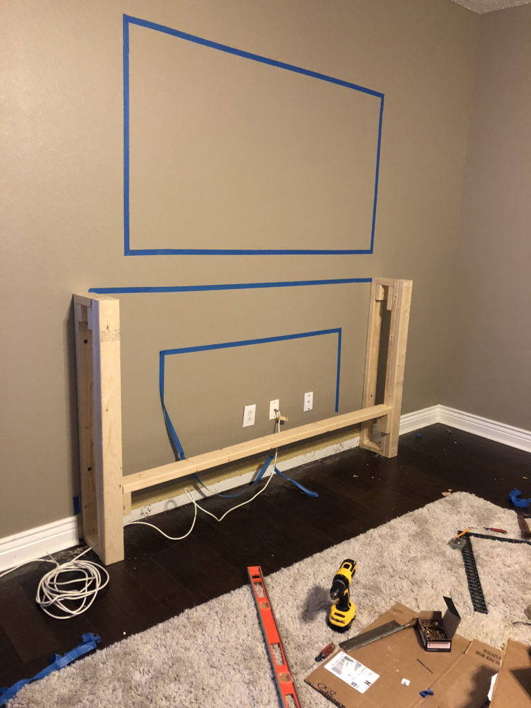 initial framing for the electric fireplace mantle